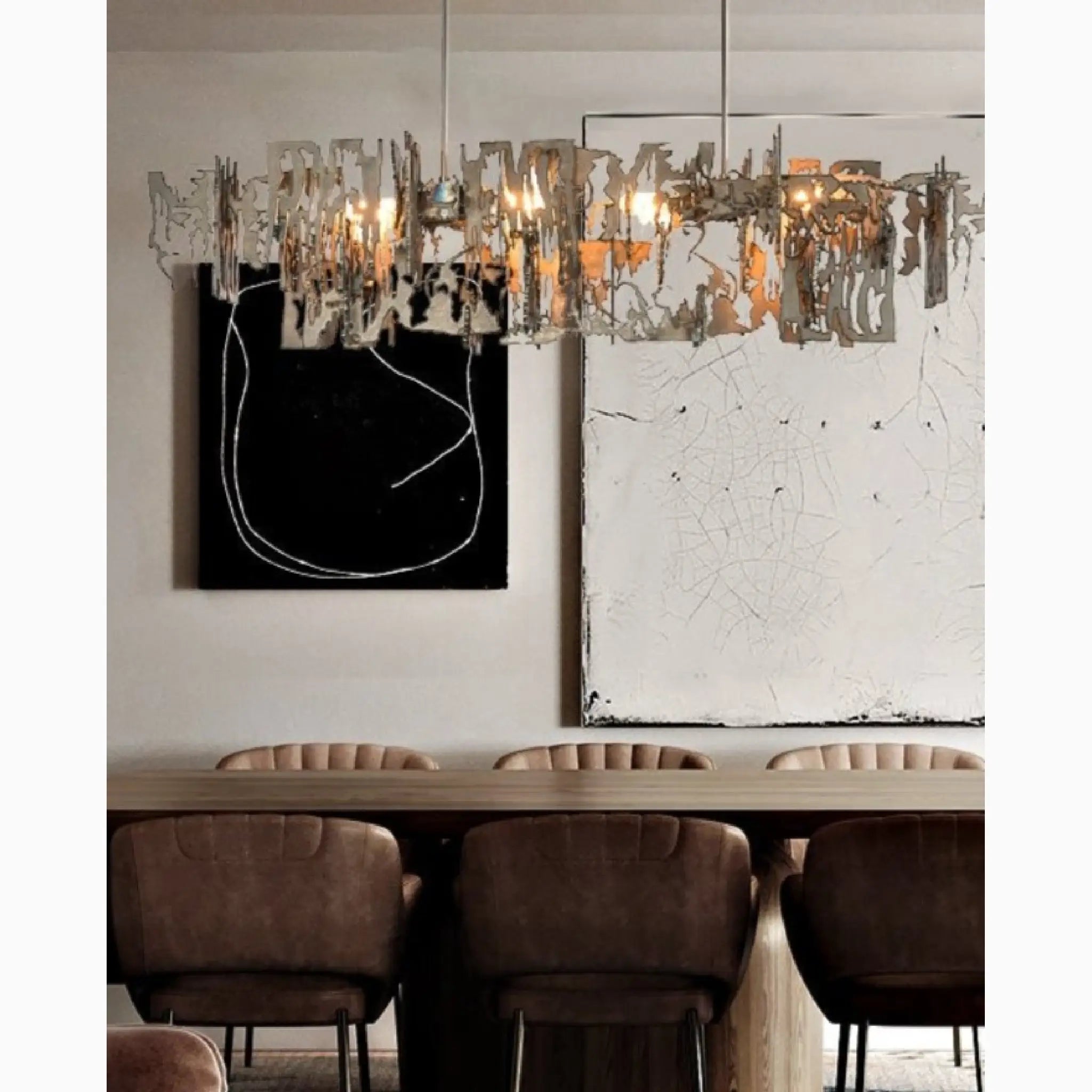 Acquanegra Cremonese | Postmodern Grey/Gold Metal Art Rectangle Chandelier
