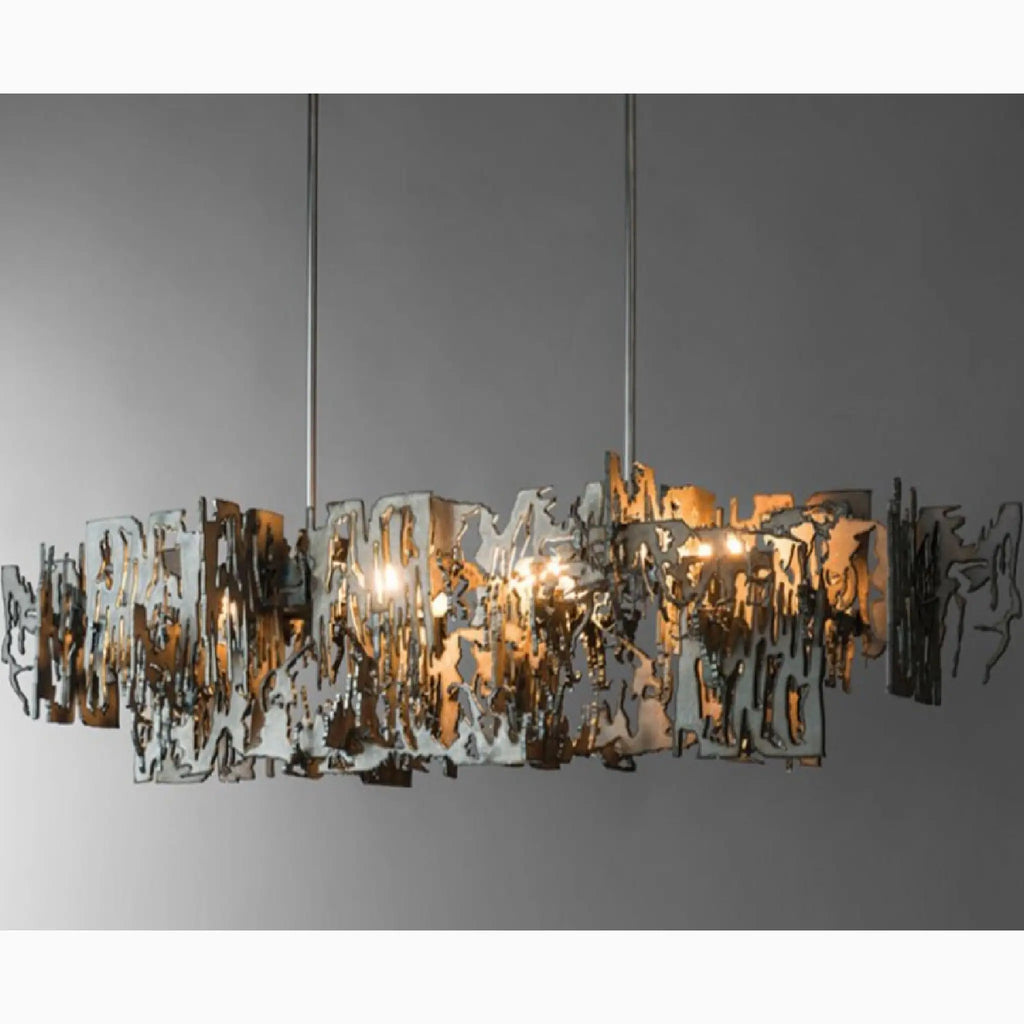 Acquanegra Cremonese | Postmodern Grey/Gold Metal Art Rectangle Chandelier
