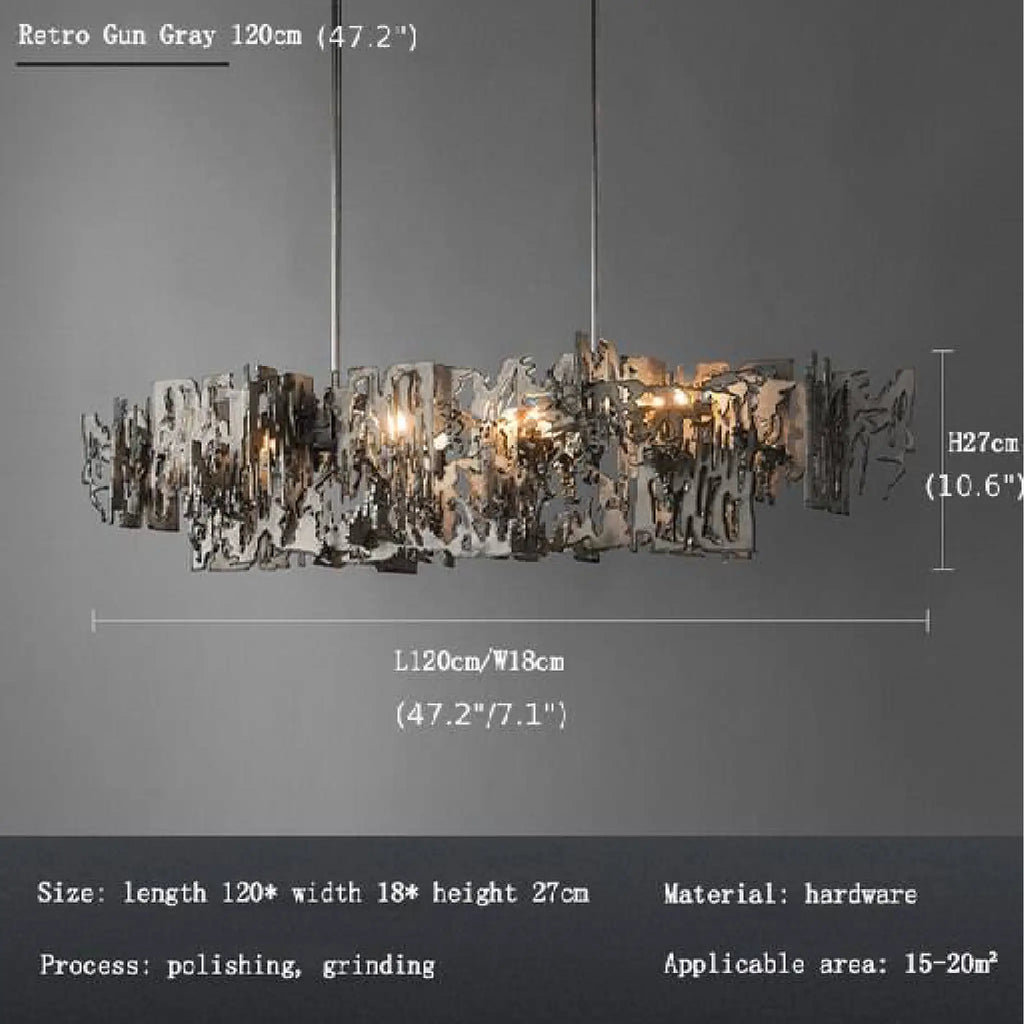 Acquanegra Cremonese | Postmodern Grey/Gold Metal Art Rectangle Chandelier