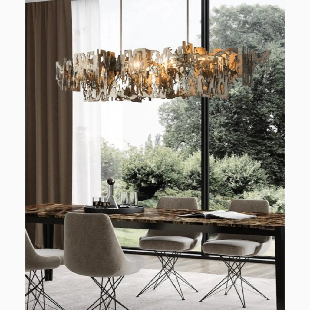 Acquanegra Cremonese | Postmodern Grey/Gold Metal Art Rectangle Chandelier