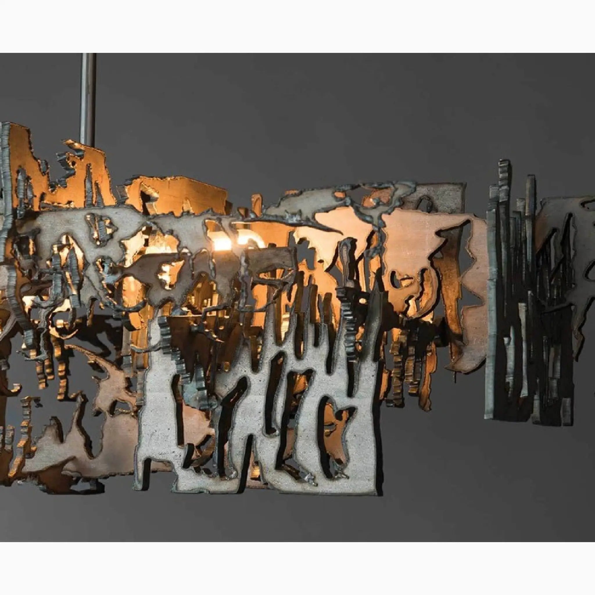 Acquanegra Cremonese | Postmodern Grey/Gold Metal Art Rectangle Chandelier