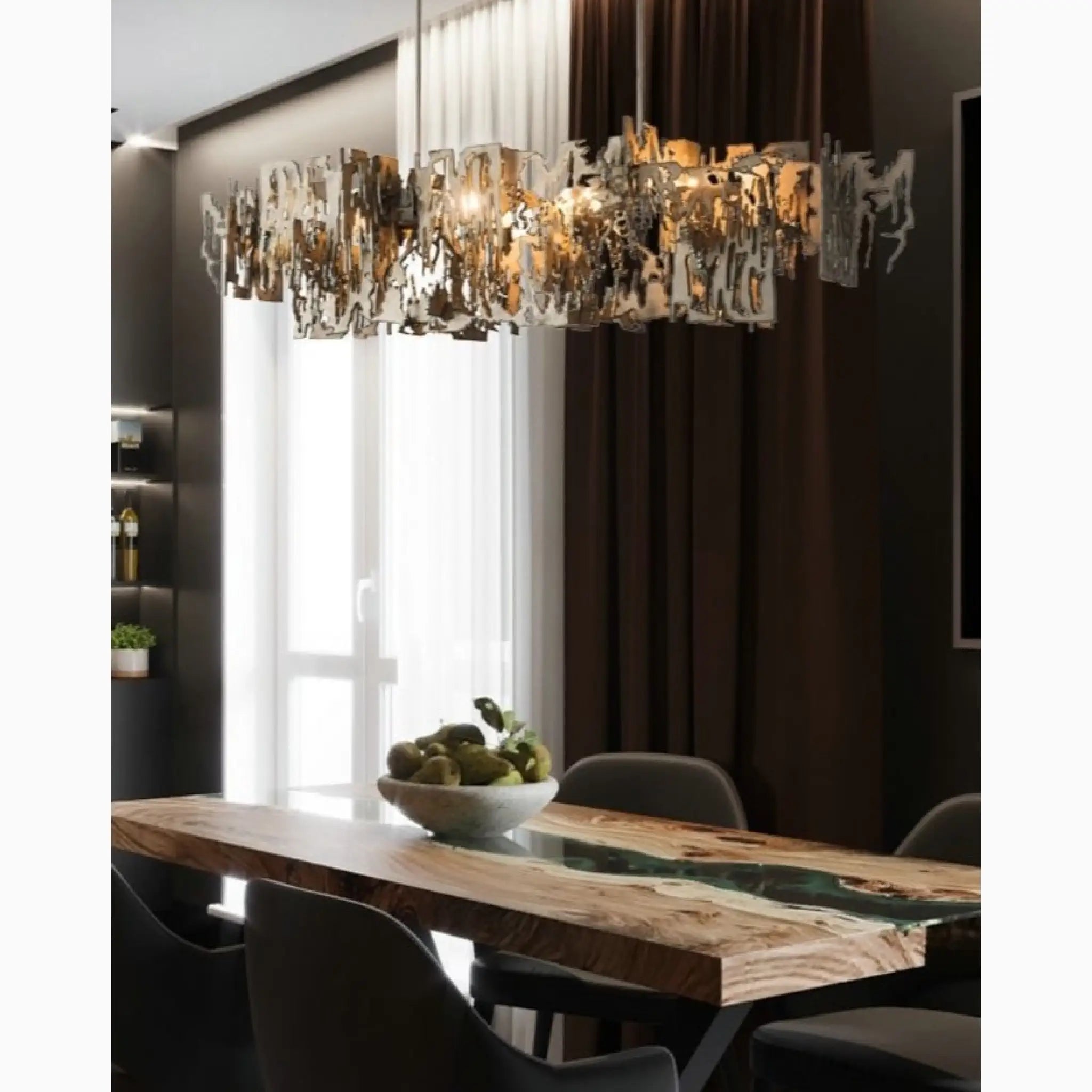 Acquanegra Cremonese | Postmodern Grey/Gold Metal Art Rectangle Chandelier