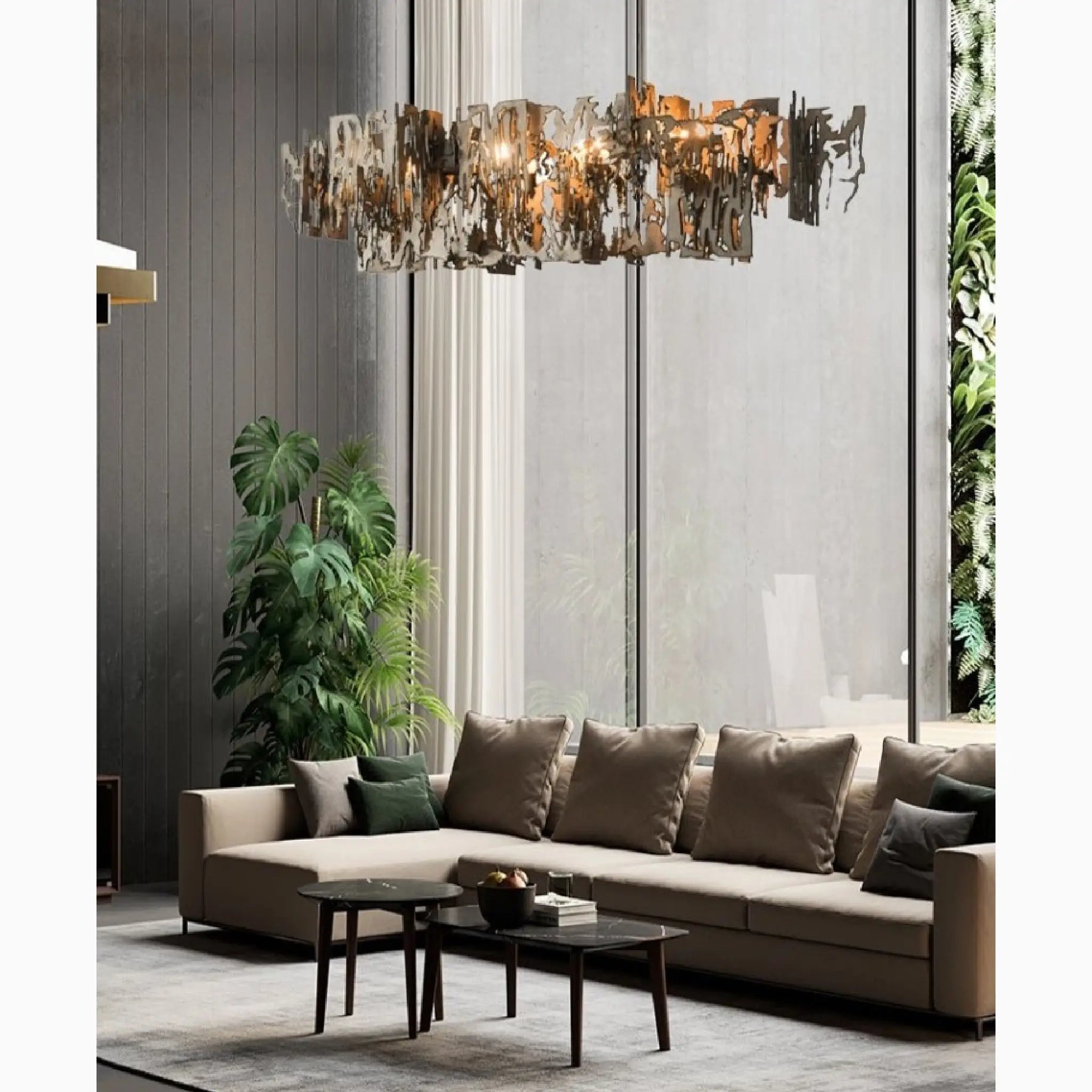 Acquanegra Cremonese | Postmodern Grey/Gold Metal Art Rectangle Chandelier