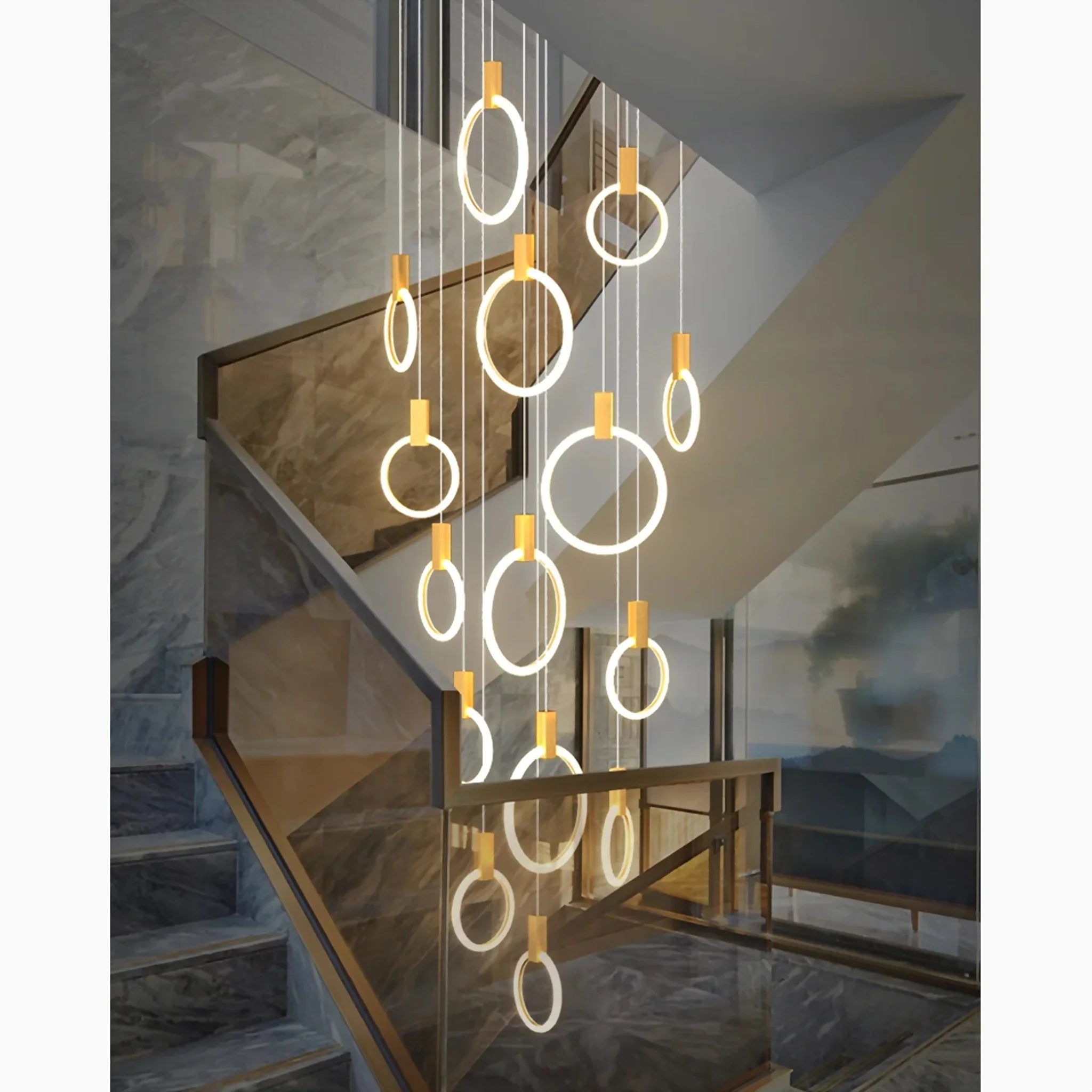 Acquasparta | Luxury Modern Pendant Gold Rings Chandelier