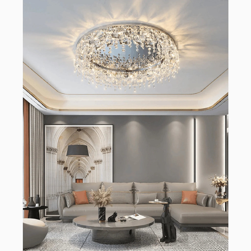 Adro | Round modern chrome gold crystal ceiling chandelier