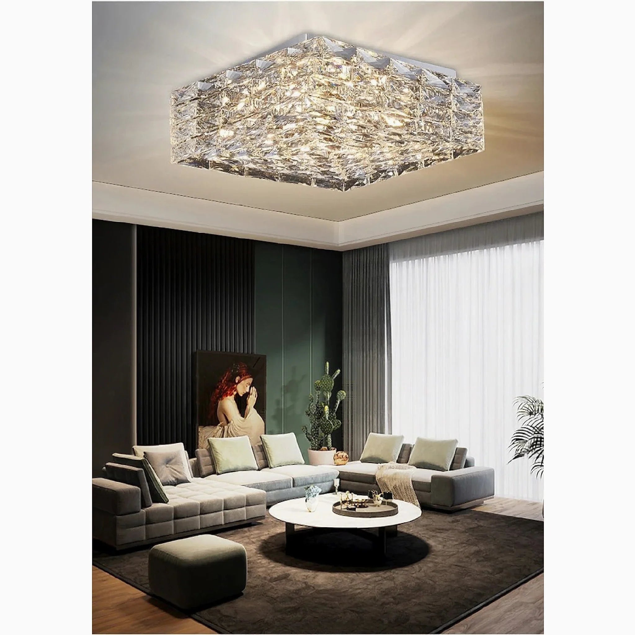 Affile | Chrome square crystal ceiling chandelier