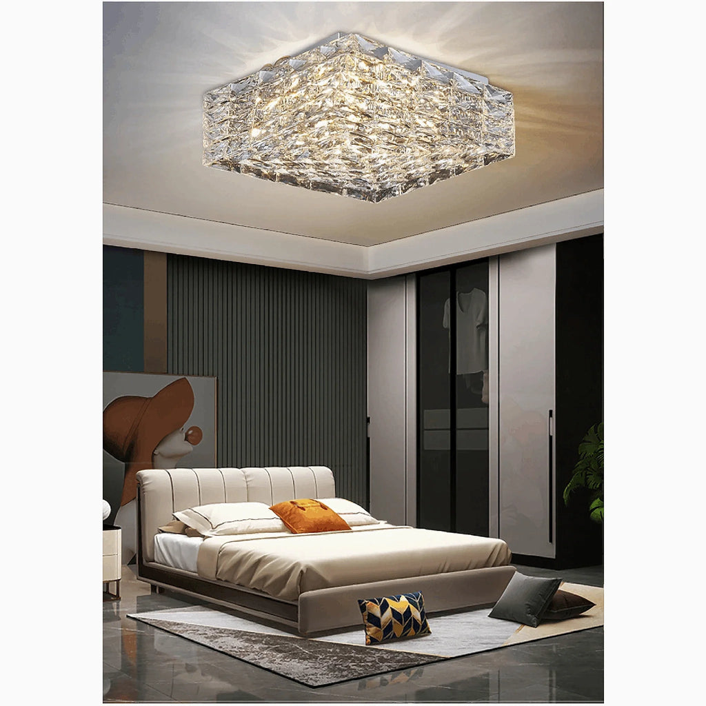 Affile | Chrome square crystal ceiling chandelier