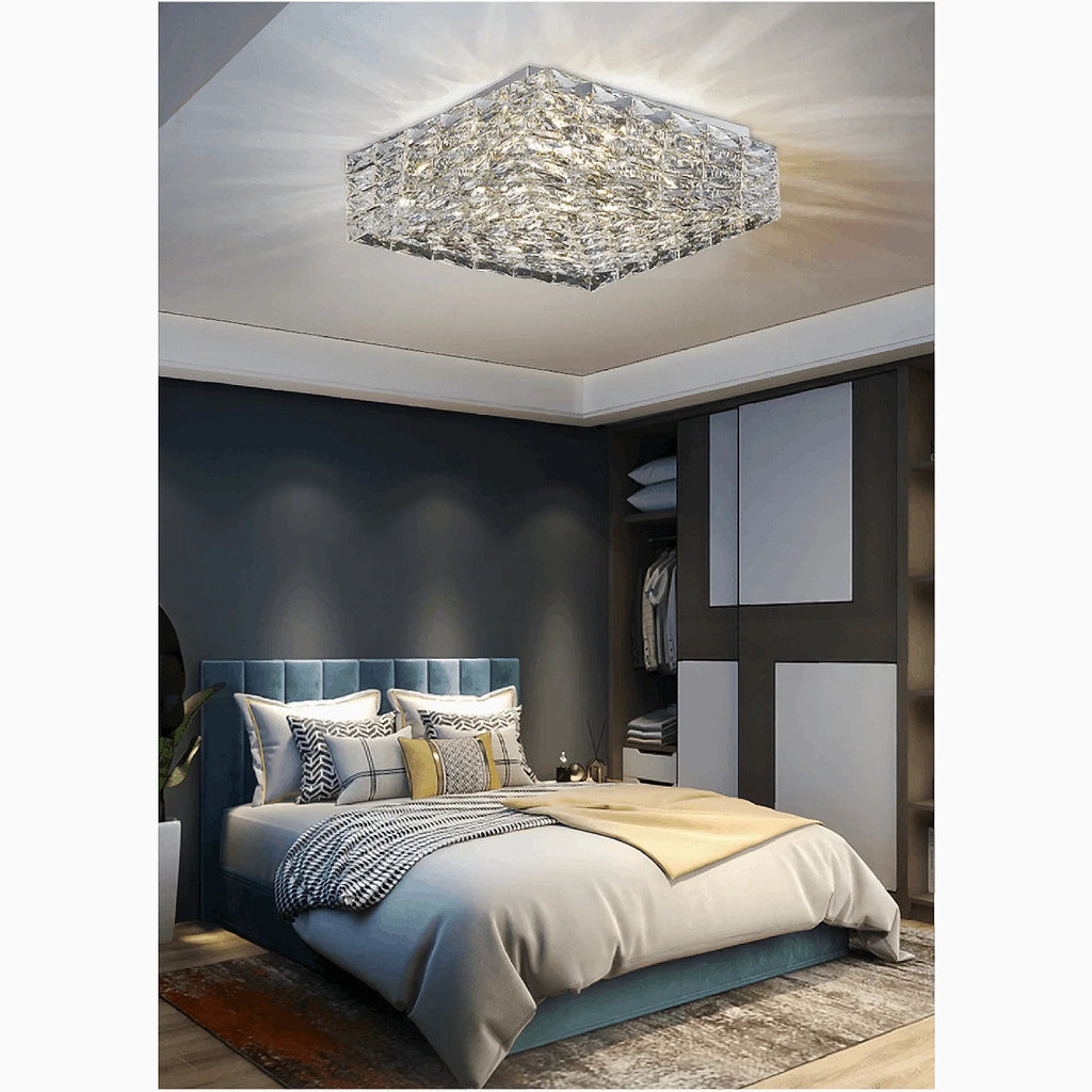 Affile | Chrome square crystal ceiling chandelier