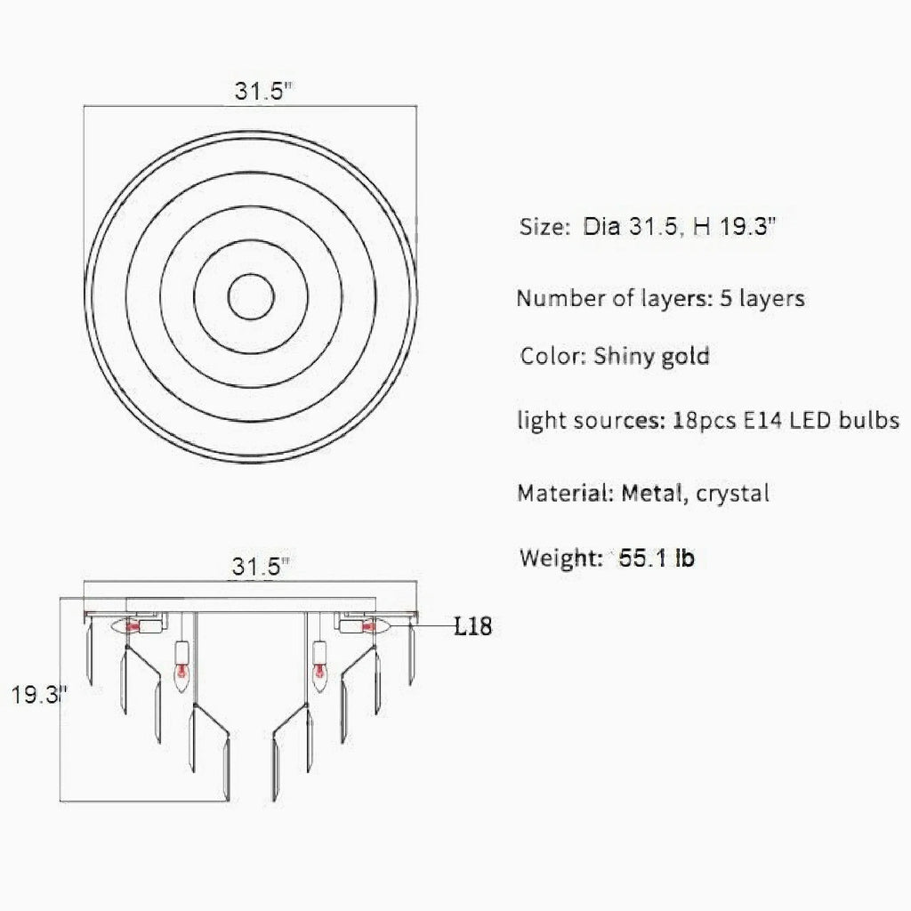 Afragola | Contemporary gold crystal ceiling chandelier