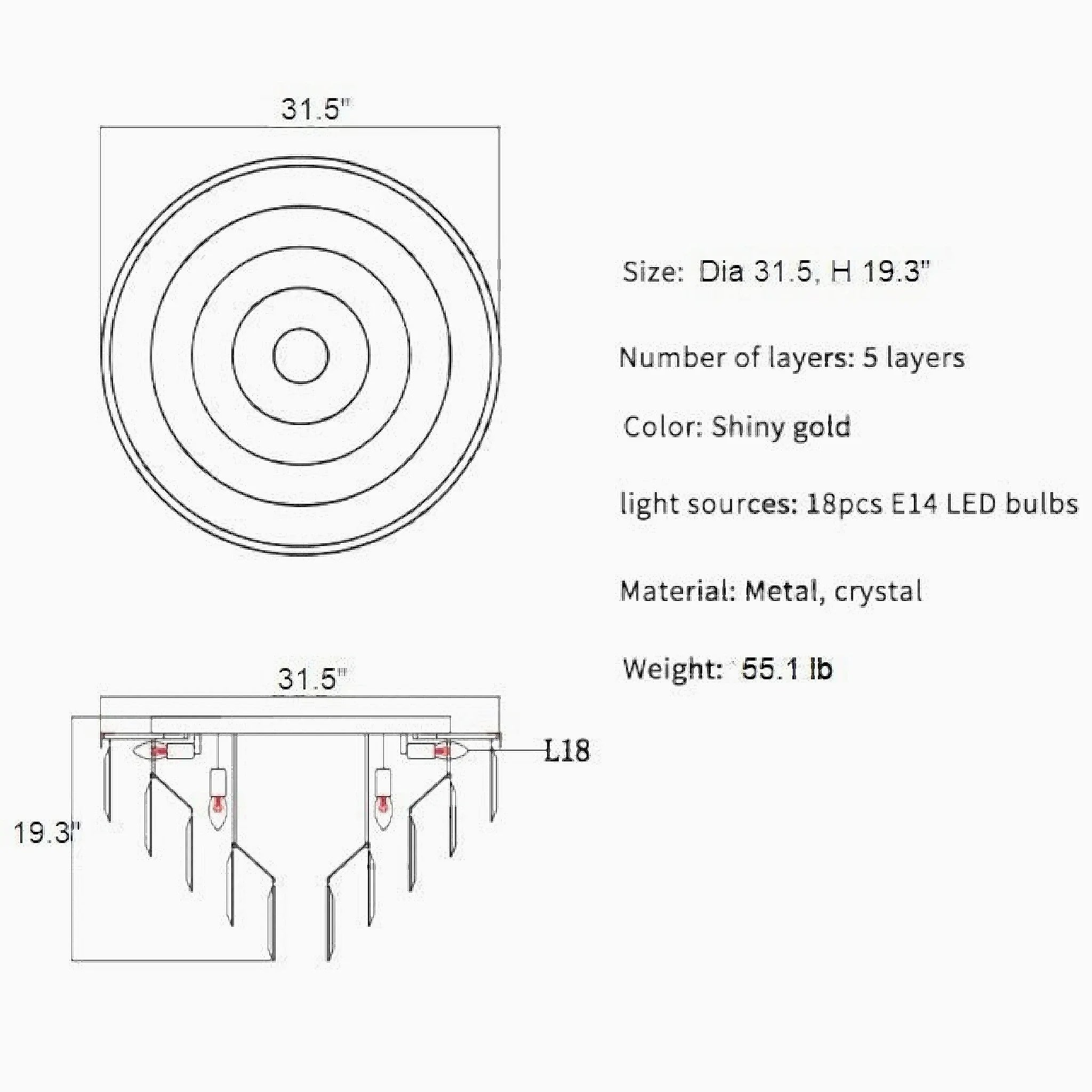 Afragola | Contemporary gold crystal ceiling chandelier