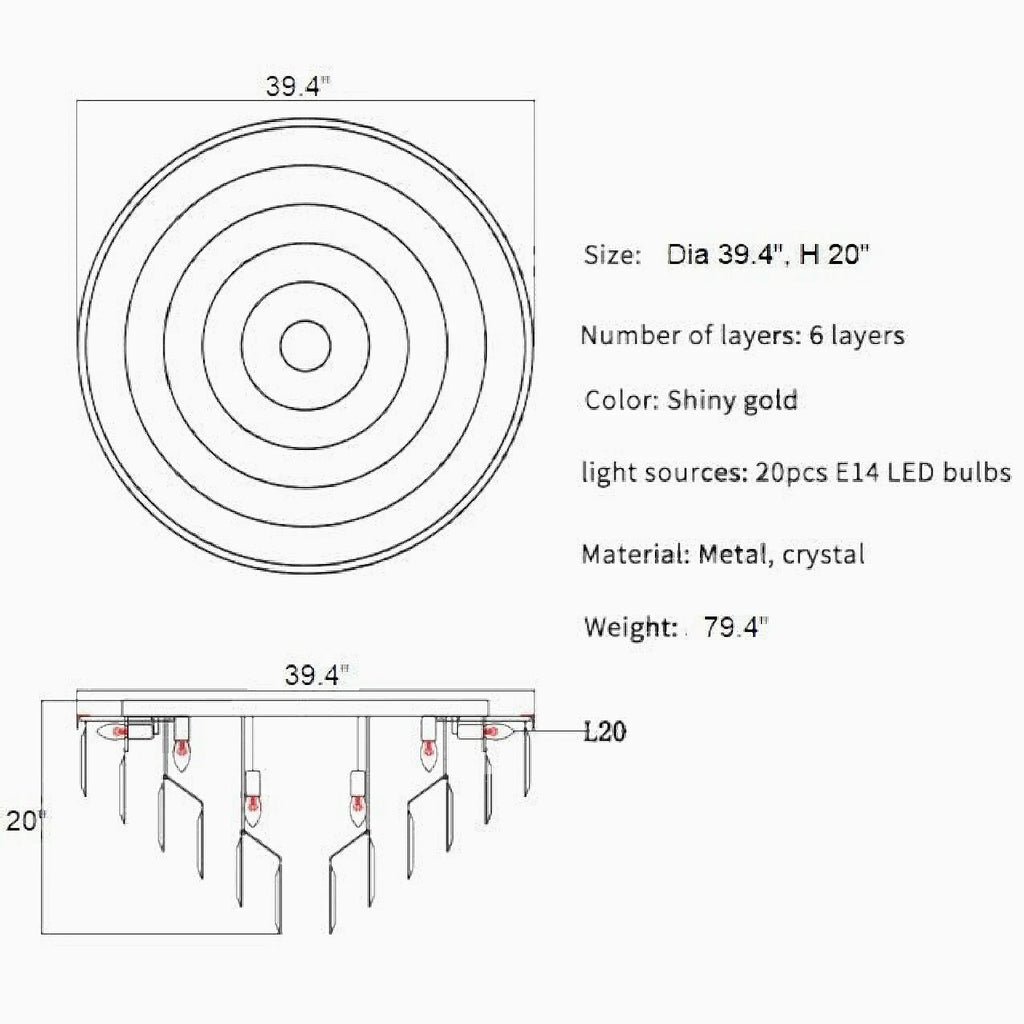 Afragola | Contemporary gold crystal ceiling chandelier