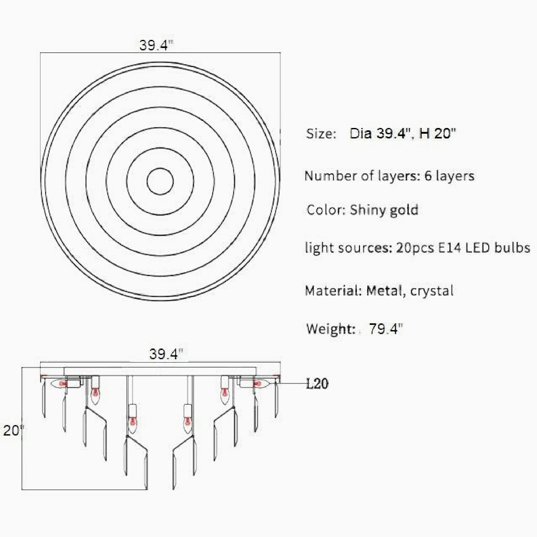 Afragola | Contemporary gold crystal ceiling chandelier