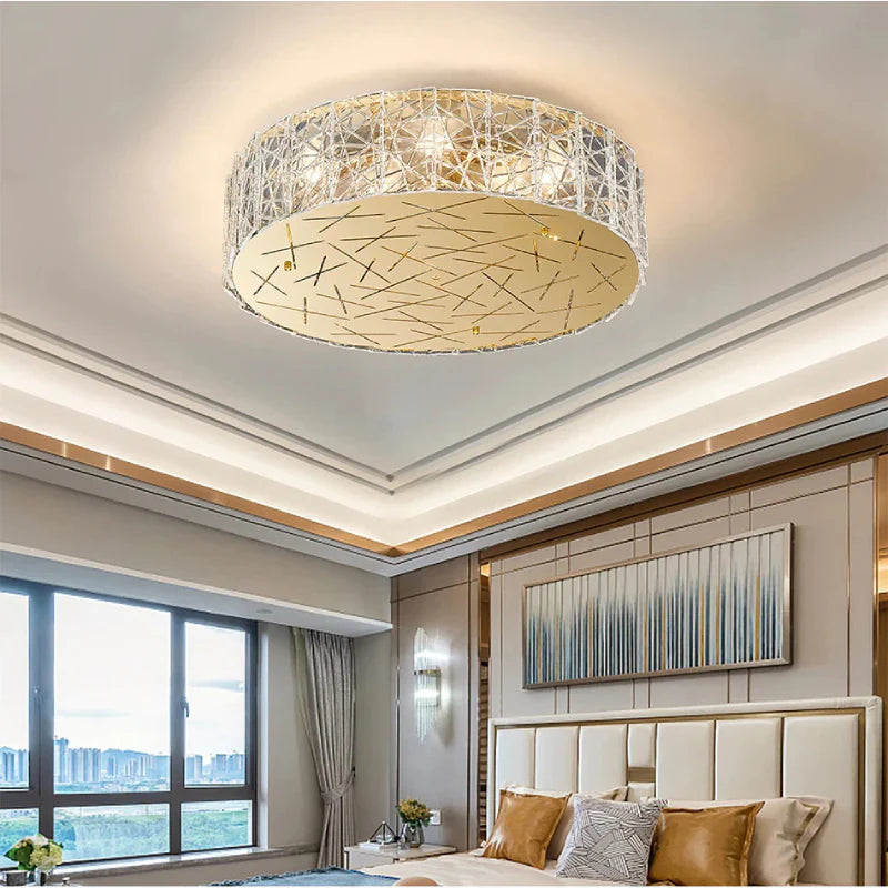 Agazzano | Round gold crystal ceiling chandelier