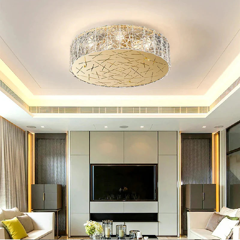 Agazzano | Round gold crystal ceiling chandelier