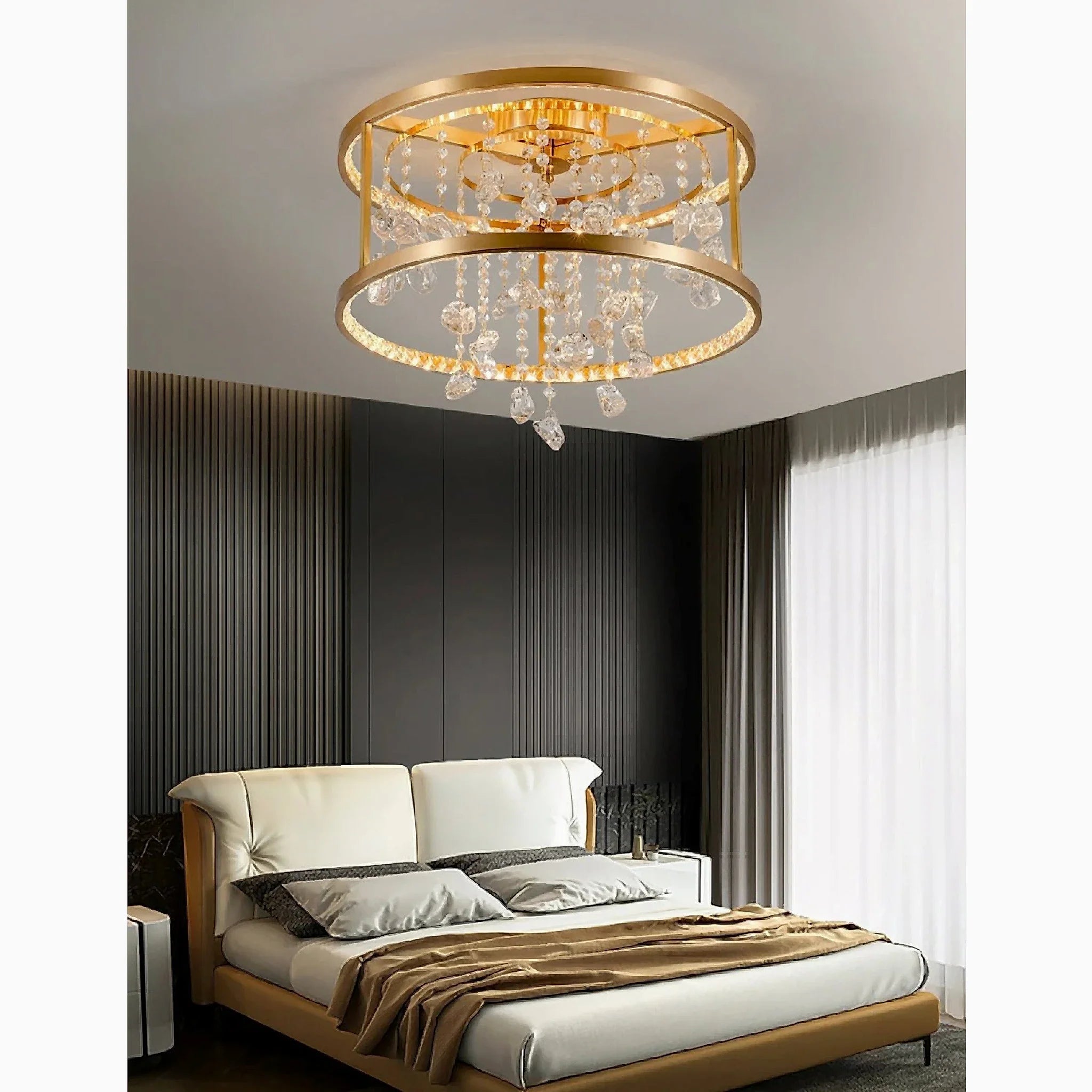 Agliano Terme | Copper Modern Crystal Led Hanging Chandelier