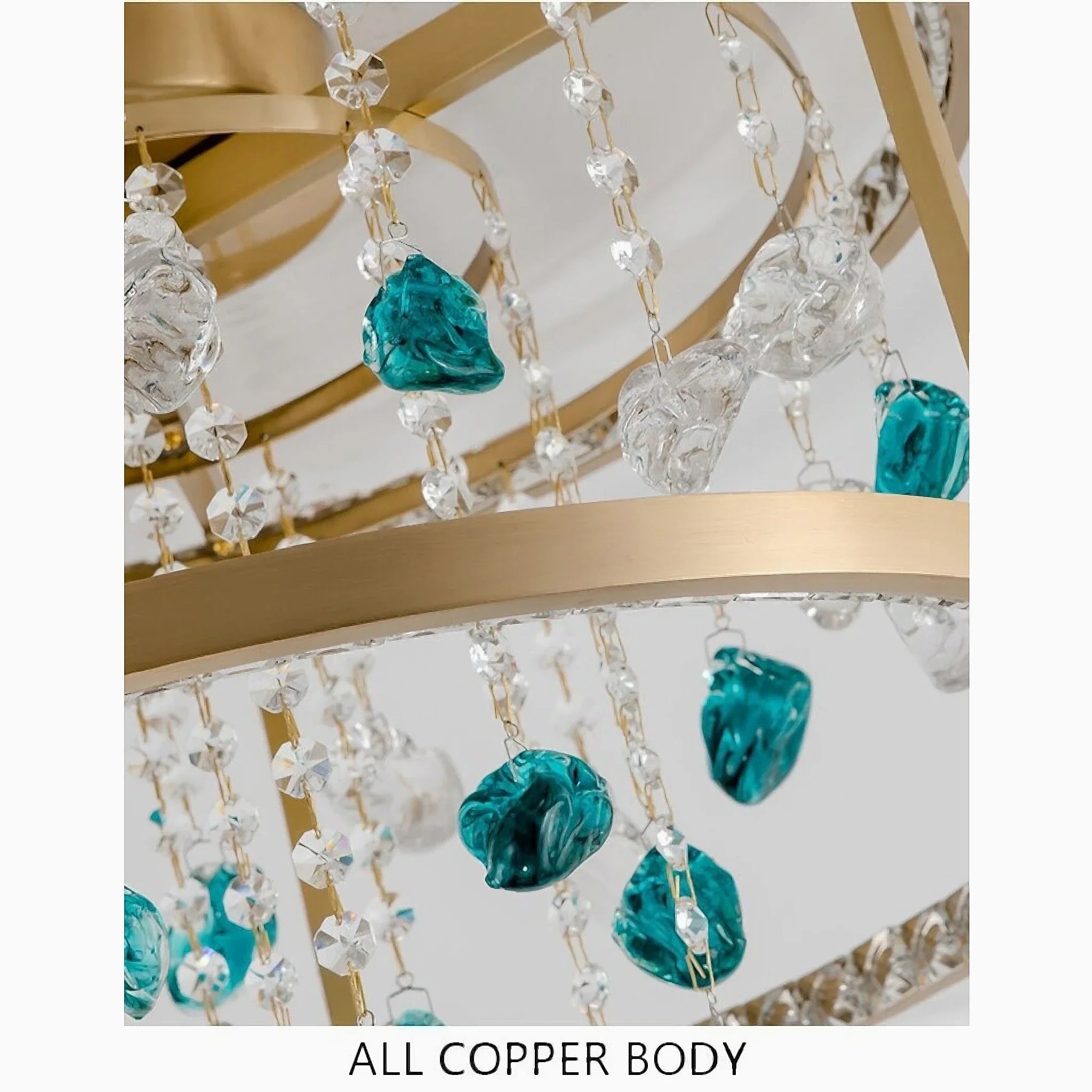 Agliano Terme | Copper Modern Crystal Led Hanging Chandelier