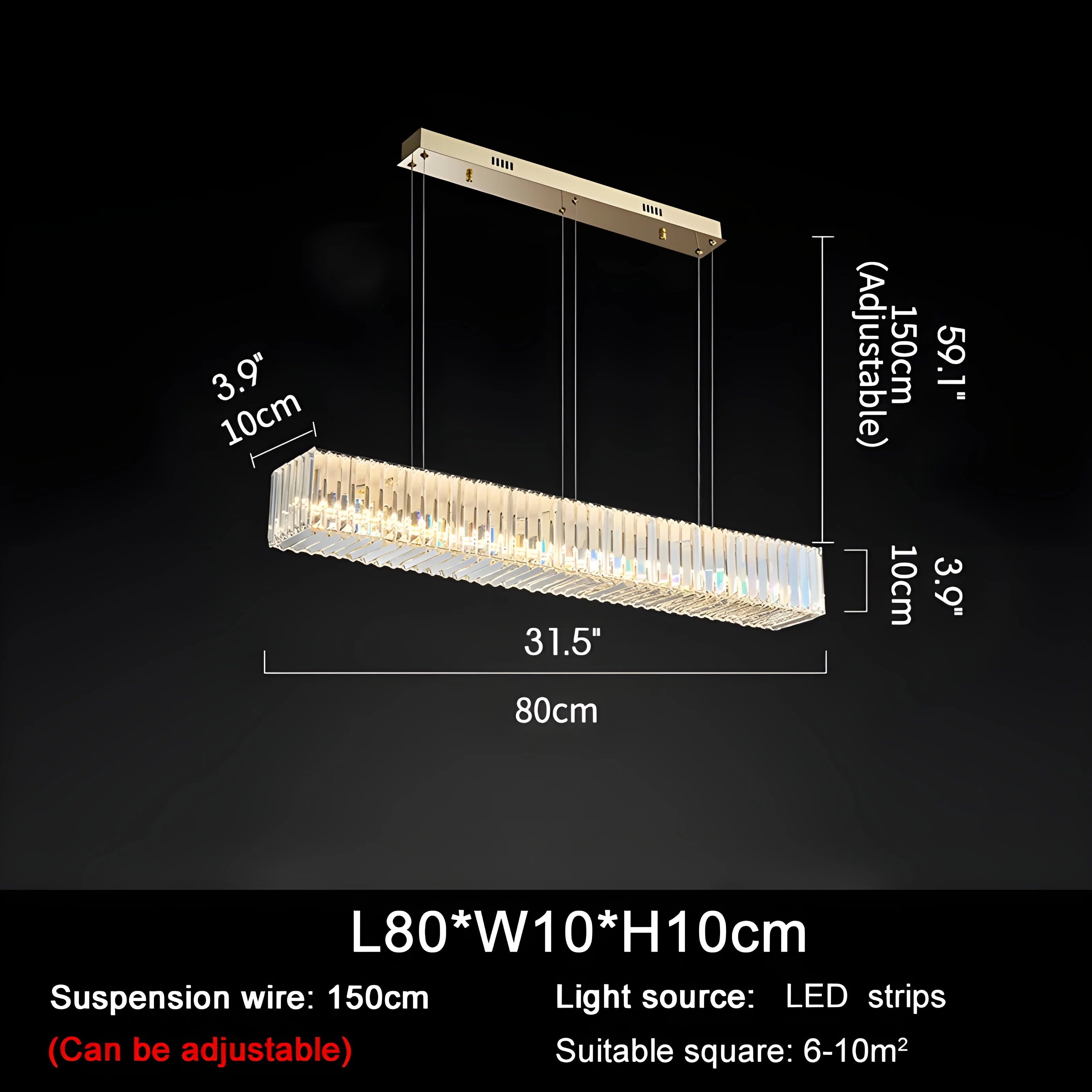 Aglientu | Rectangular Crystal Hanging LED Chandelier for Living Room