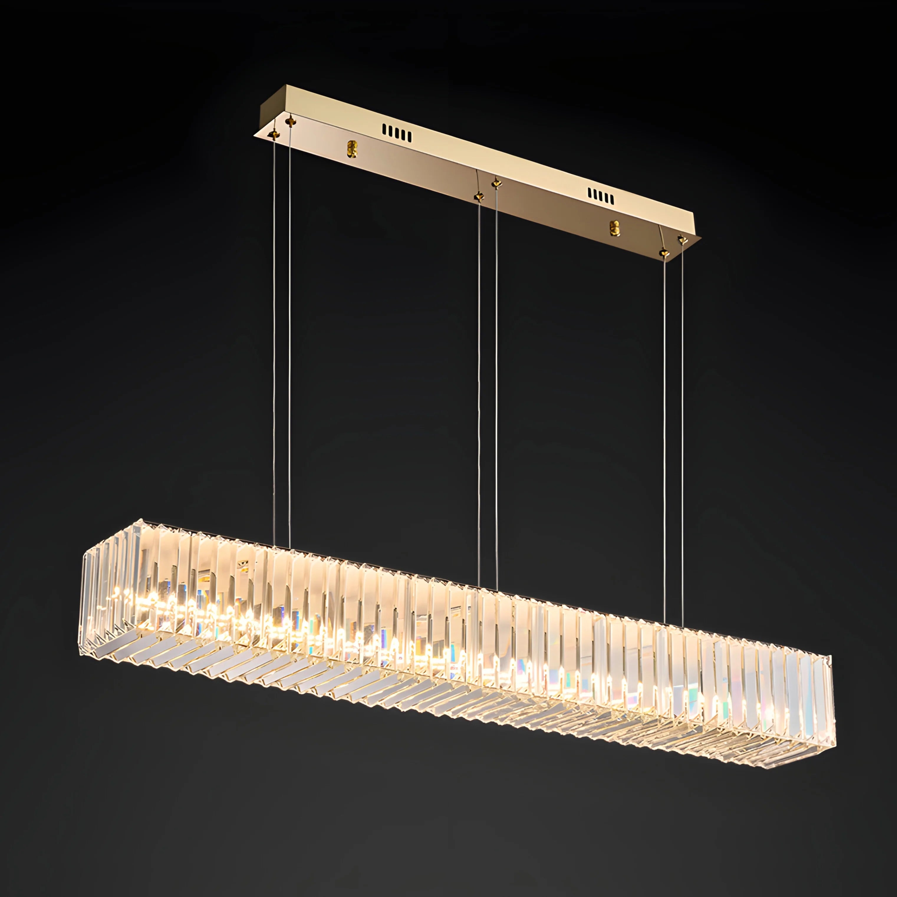 Aglientu | Rectangular Crystal Hanging LED Chandelier for Living Room