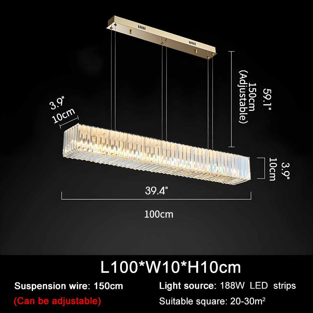 Aglientu | Rectangular Crystal Hanging LED Chandelier for Living Room