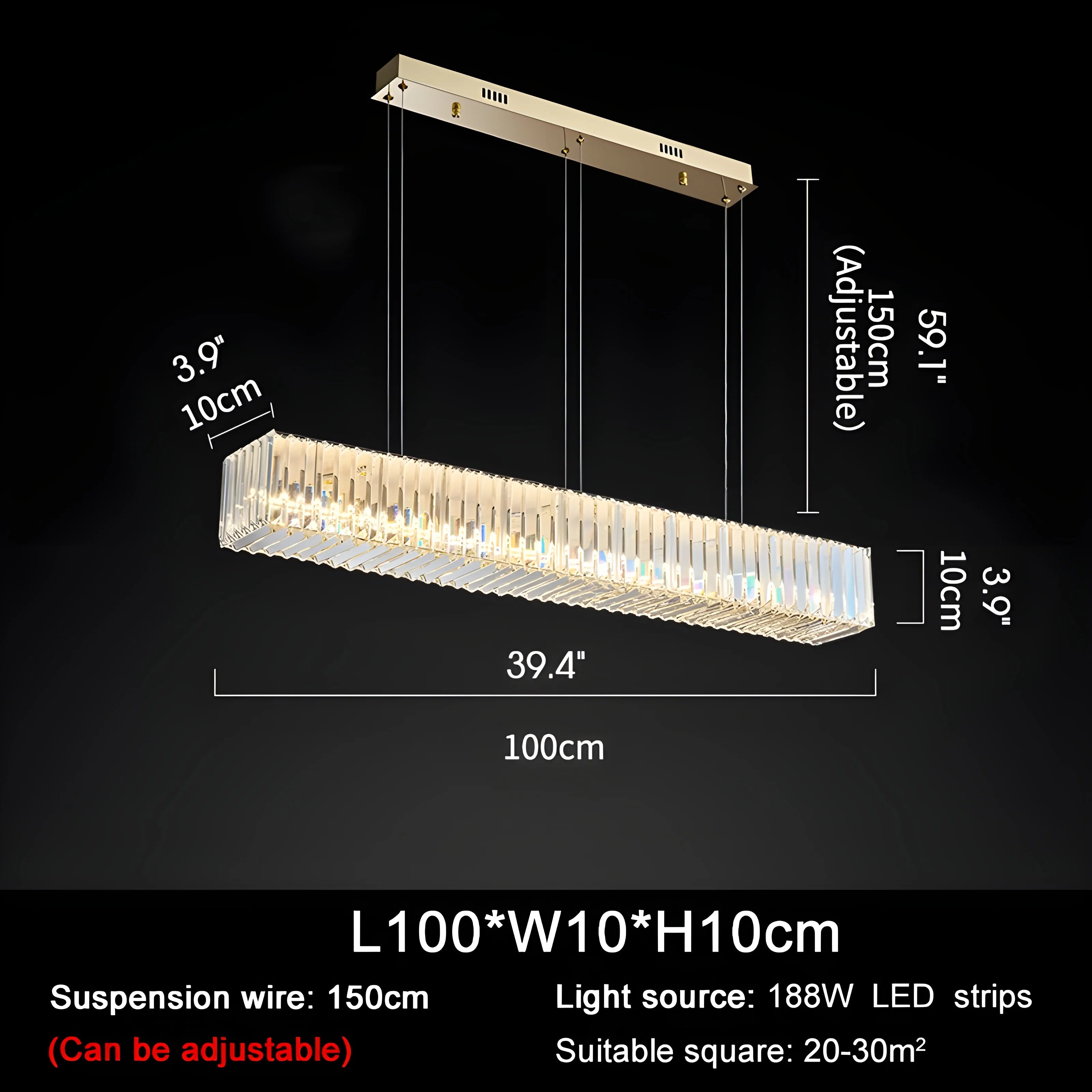 Aglientu | Rectangular Crystal Hanging LED Chandelier for Living Room