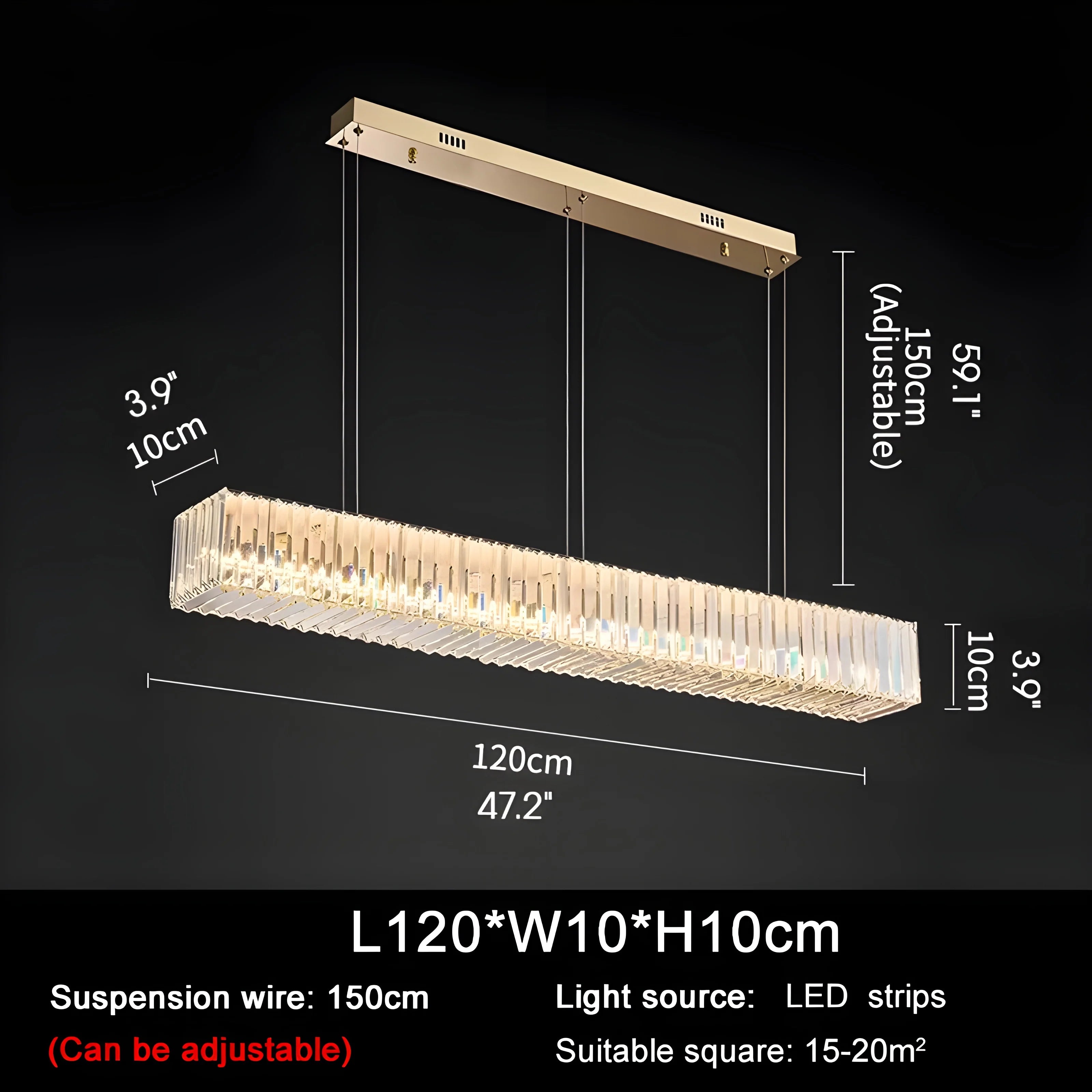 Aglientu | Rectangular Crystal Hanging LED Chandelier for Living Room