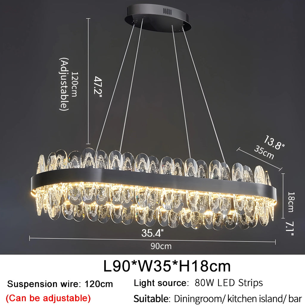 Agna | Creative Rectangle Hanging Crystal LED Chandelier for Living Room