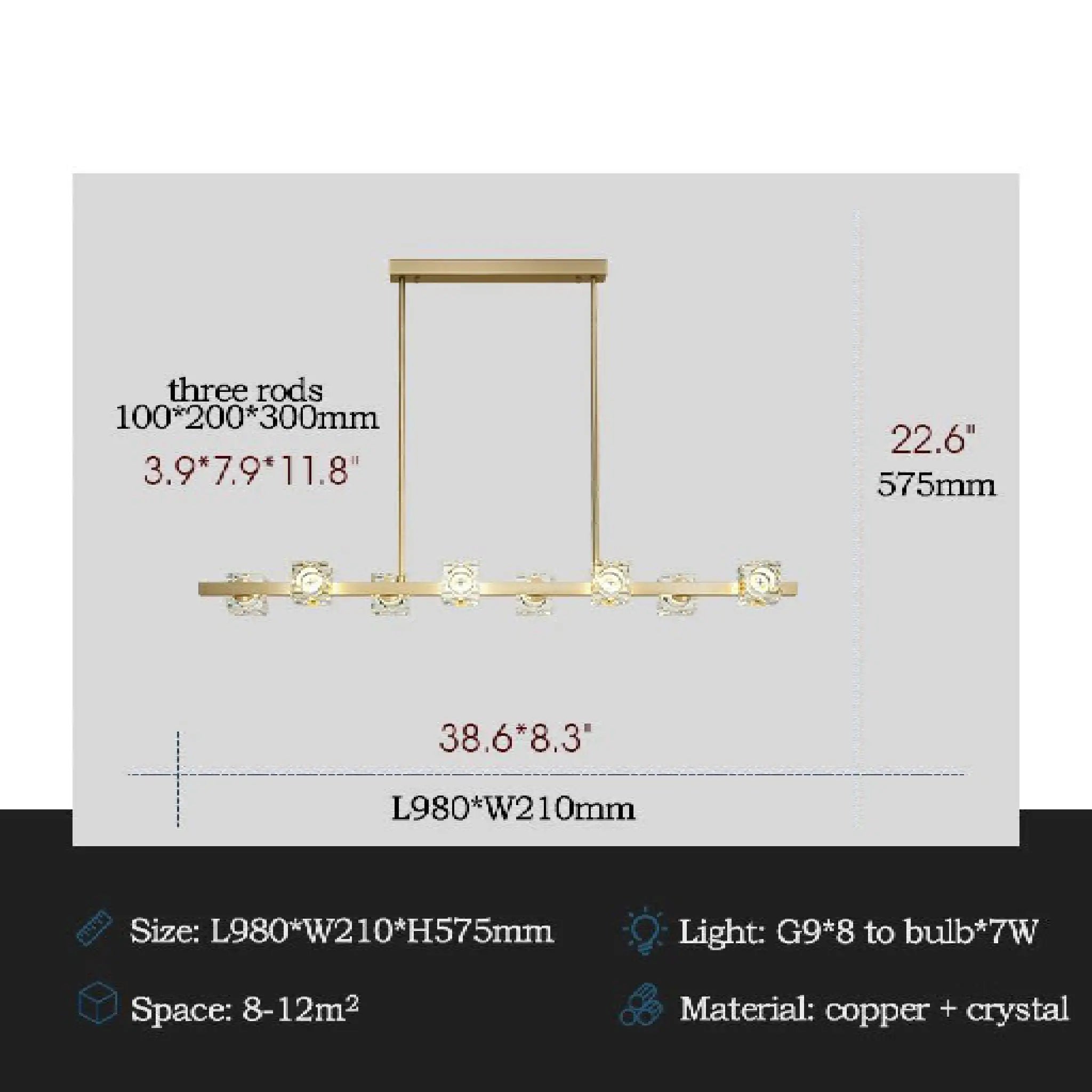 Agugliano | Modern Copper Crystal LED Chandelier For Dining Room