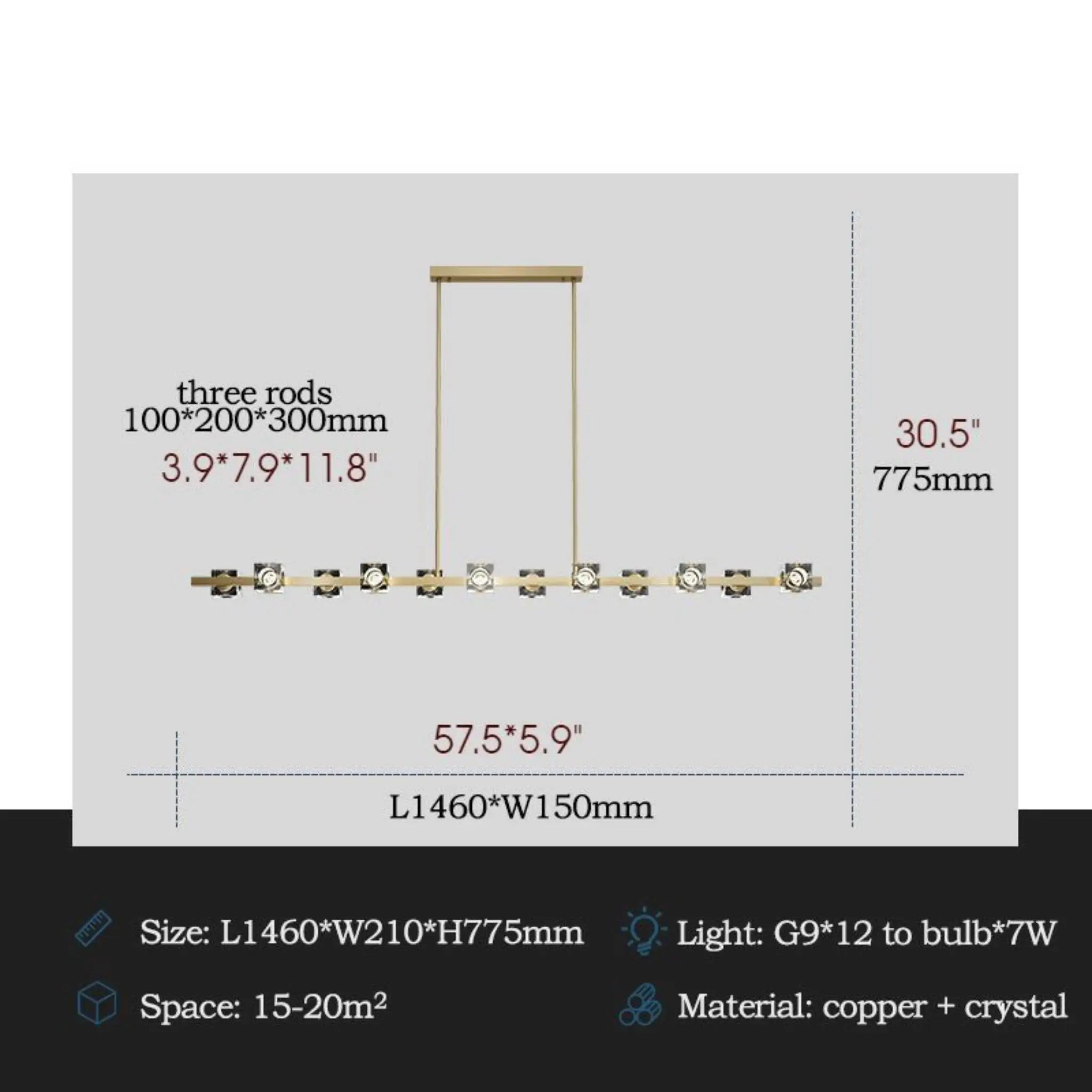 Agugliano | Modern Copper Crystal LED Chandelier For Dining Room