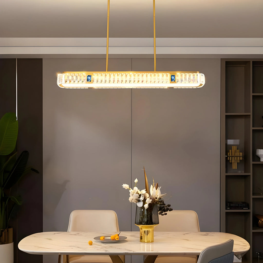 Aiello Calabro | Contemporary Rectangle LED Crystal Pendant Chandelier for Dining Room