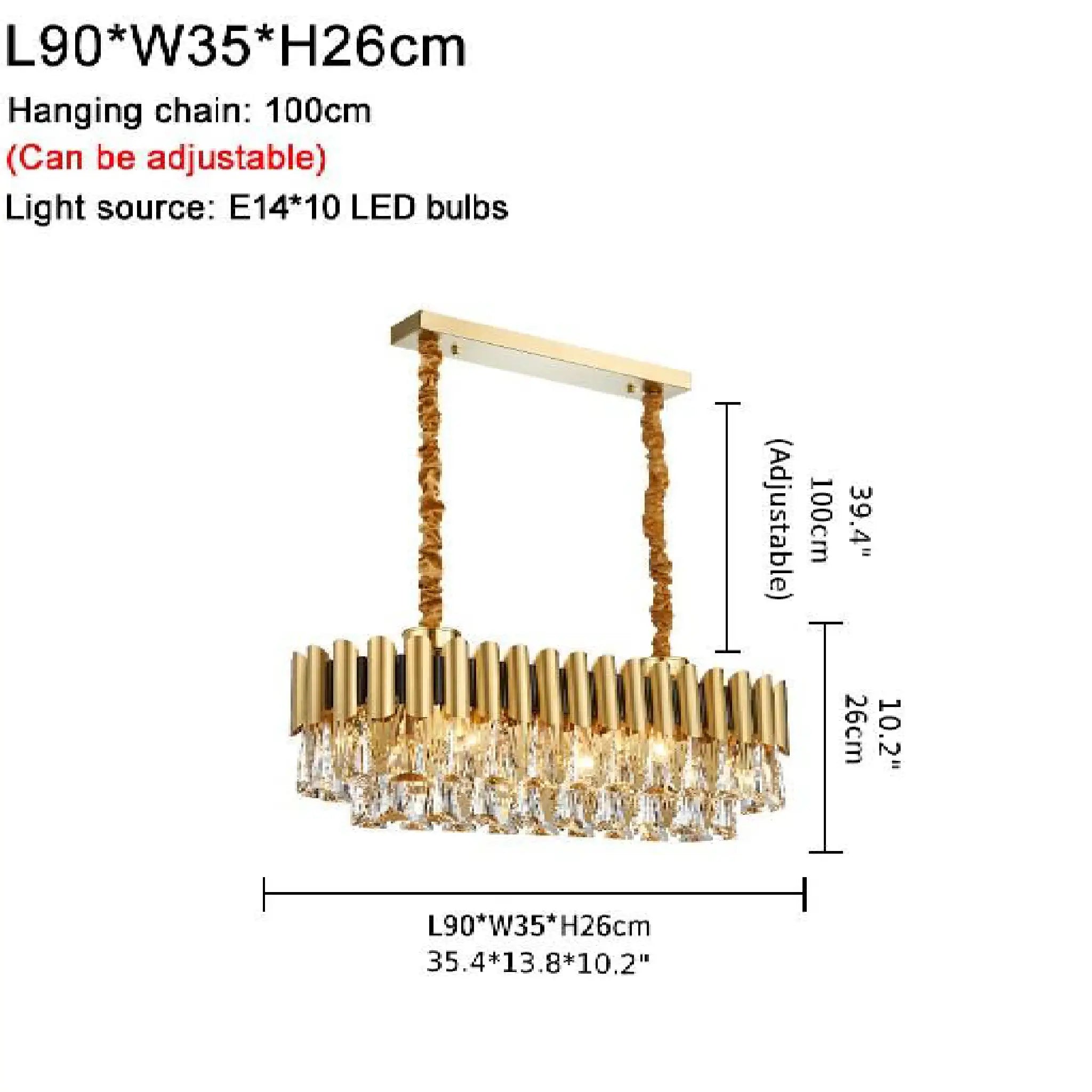 Algeciras | Luxury Rectangle Gold Crystal Chandelier For Kitchen, Living room