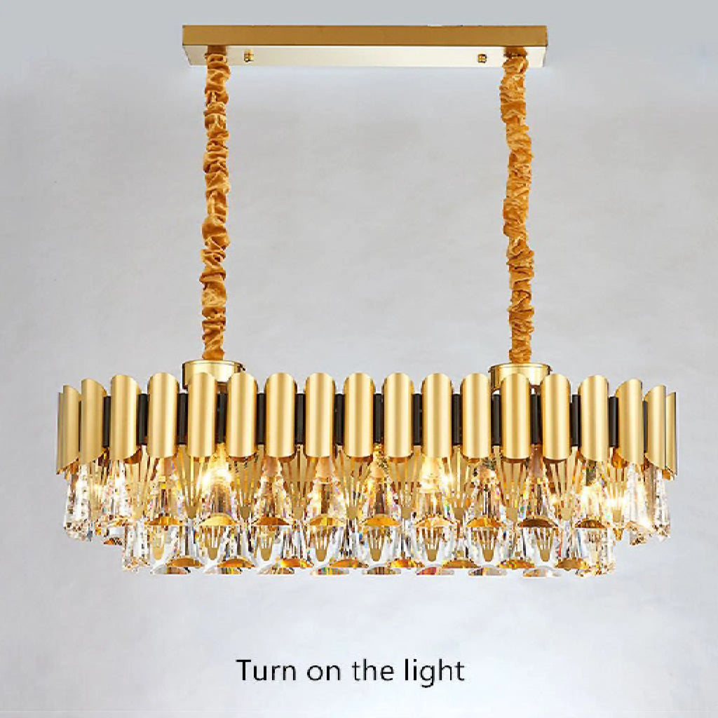Algeciras | Luxury Rectangle Gold Crystal Chandelier For Kitchen, Living room
