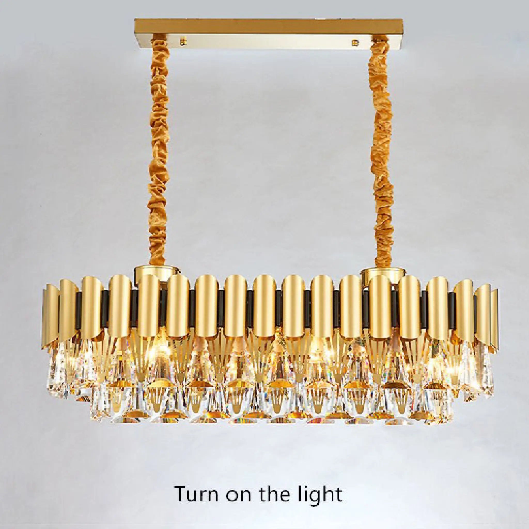 Algeciras | Luxury Rectangle Gold Crystal Chandelier For Kitchen, Living room
