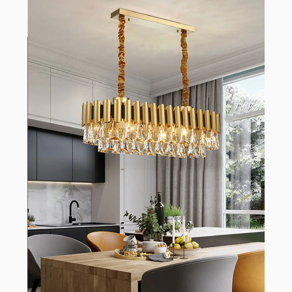 Algeciras | Luxury Rectangle Gold Crystal Chandelier For Kitchen, Living room