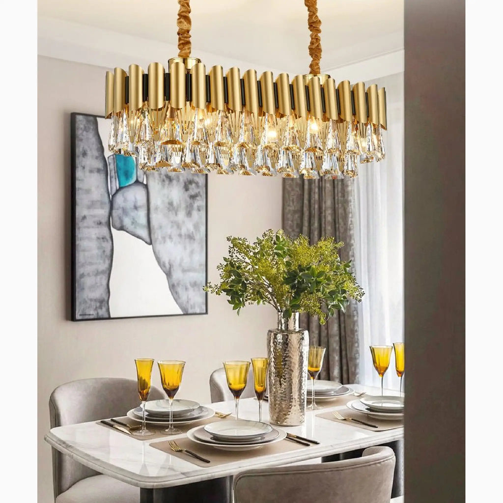 Algeciras | Luxury Rectangle Gold Crystal Chandelier For Kitchen, Living room
