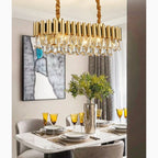 Algeciras | Luxury Rectangle Gold Crystal Chandelier For Kitchen, Living room