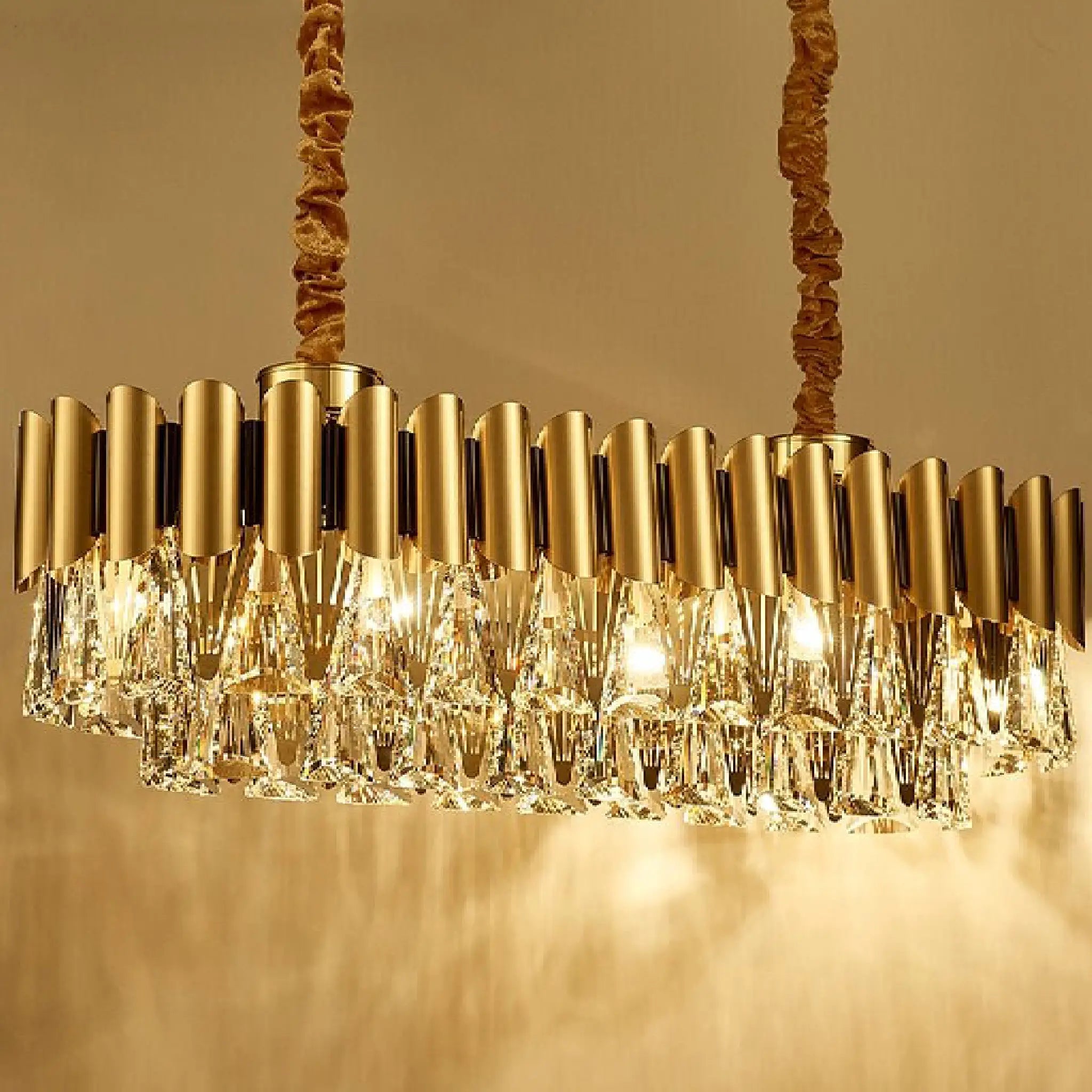 Algeciras | Luxury Rectangle Gold Crystal Chandelier For Kitchen, Living room