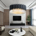 Alghero | Luxury Drum Black Crystal Hanging Chandelier for Living Room