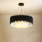 Alghero | Luxury Drum Black Crystal Hanging Chandelier for Living Room