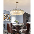Algua | Round Gold Leaf White Frosted Glass Chandelier for Living Room