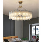 Algua | Round Gold Leaf White Frosted Glass Chandelier for Living Room