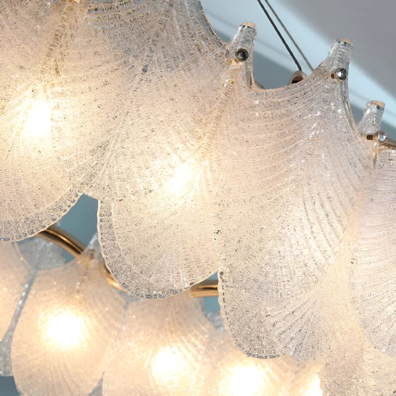 Algua | Round Gold Leaf White Frosted Glass Chandelier for Living Room