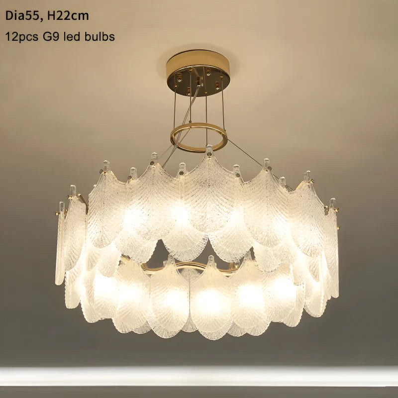 Algua | Round Gold Leaf White Frosted Glass Chandelier for Living Room