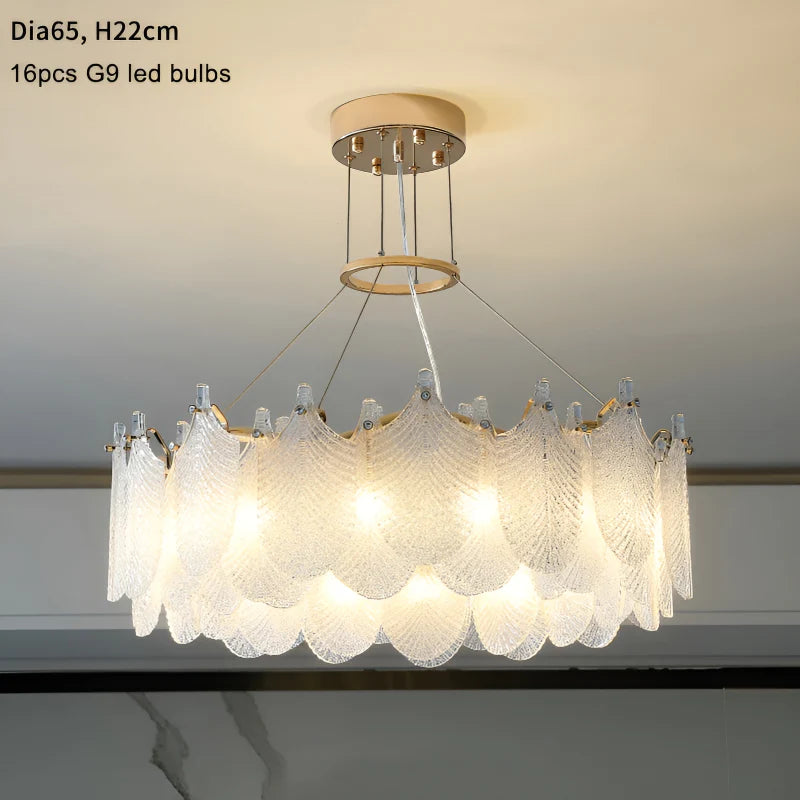 Algua | Round Gold Leaf White Frosted Glass Chandelier for Living Room