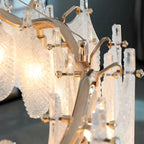 Algua | Round Gold Leaf White Frosted Glass Chandelier for Living Room