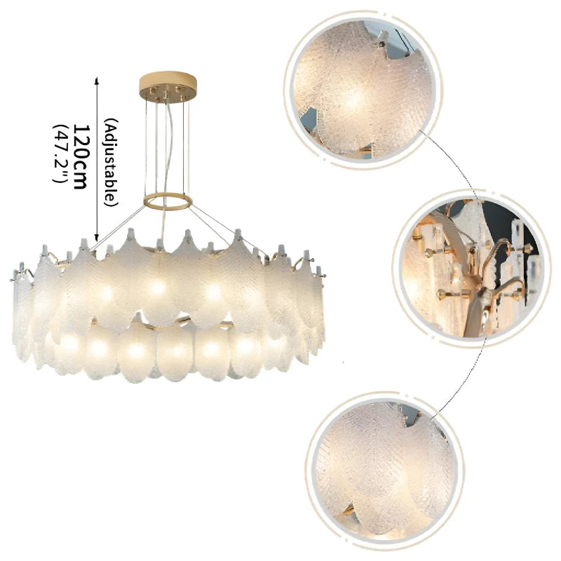 Algua | Round Gold Leaf White Frosted Glass Chandelier for Living Room