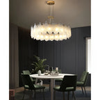 Algua | Round Gold Leaf White Frosted Glass Chandelier for Living Room