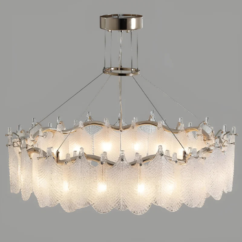 Algua | Round Gold Leaf White Frosted Glass Chandelier for Living Room