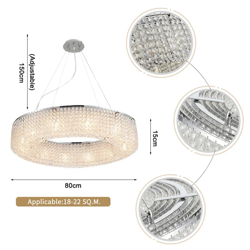 Algund | Round Gold/Chrome Simple LED Crystal Chandelier For Living Room