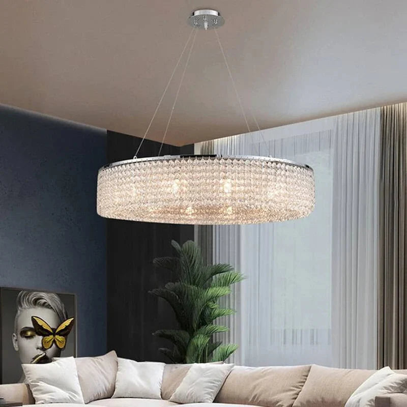 Algund | Round Gold/Chrome Simple LED Crystal Chandelier For Living Room