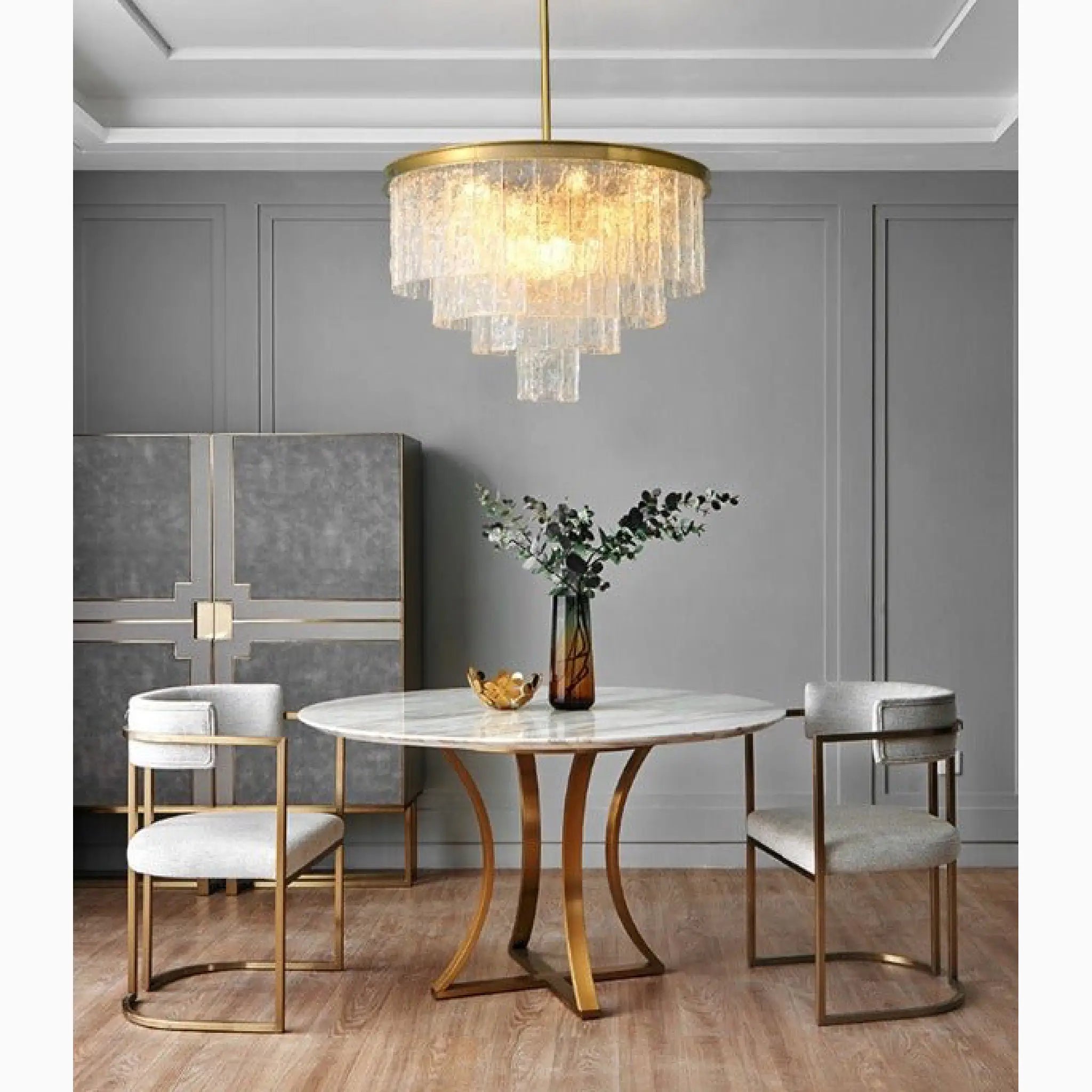Alife | Gold Modern Frosted Glass Chandelier for Dining Room
